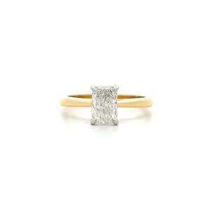Ready To Ship Rings: Radiant Cut Diamond Solitaire Ring with Detailed Basket in Yellow Gold | 0.90ct G VS1