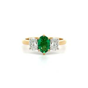 Emerald and Diamond Three Stone Ring in Yellow Gold | 1.20ctw