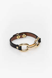 ANTLER LEATHER GOLD CHAIN LINK BRACELET - BLACK
