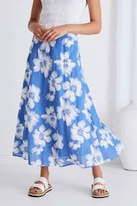 IVY + JACK HAVEN HIBISCUS LINEN FLOATY BIAS CUT MAXI SKIRT
