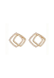 Jewellery: GREGORY LADNER CZ PEARL DOUBLE SQUARE EARRING - GOLD