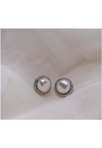 Jewellery: GREGORY LADNER PEARL STUD WITH CZ SURROUND