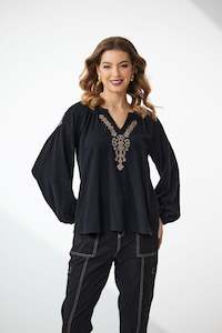 NEWPORT ELLIS EMBROIDERED BLOUSE - BLACK