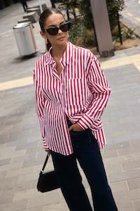 Womens Must Haves: STORIES TO BE TOLD YOU GOT THIS RED STRIPE OVERSIZED SHIRT - RED STRIPE