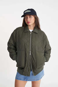 Womens Must Haves: HUFFER QUILTED LONGLINE BOMBER - CYPRESS