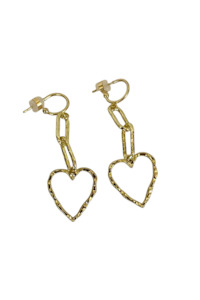 PENNY FOGGO GOLD TEXTURED HEART AND CHAIN HALF HOOPS