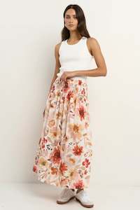 IVY + JACK CHEERFUL SUNRISE MEADOW SHIRRED WAIST MAXI SKIRT