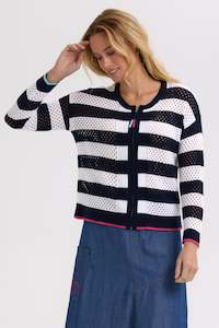 Z P: Z&P POINTELLE ZIP CARDI - NAVY