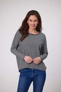 Sale Tops: DUO LEA TOP - BLACK/WHITE STRIPE