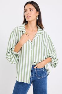 By Rosa: BY ROSA CONNECTION DROP SHOULDER LS SHIRT - MOSS STRIPE