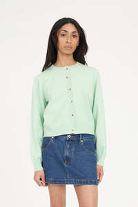 HUFFER KENZIE CROP KNIT CARDIGAN - MATCHA