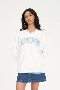 Womens Hoods Sweats: HUFFER V NECK GIRLFRIEND SWEAT - CHALK