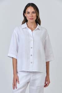 NATURALS BY O&J LINEN BUTTON THRU TOP - WHITE