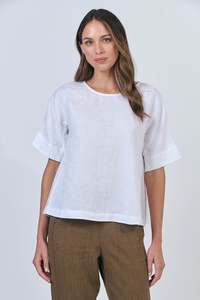 NATURALS BY O&J SHORT SLEEVE LINEN TOP - WHITE