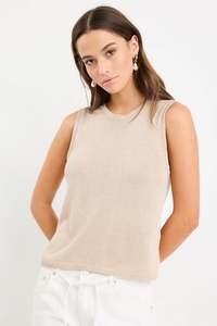 AMONG THE BRAVE SALUTE SAND RELAXED SLEEVELESS KNIT TANK TOP