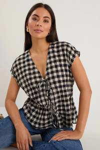 Vogue Tops: IVY + JACK NOUVEAU BLACK GINGHAM TIE FRONT VEST