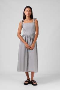 RPM SOFIA MIDI DRESS - B/W PINSTRIPE