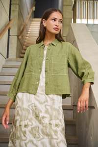 Vogue Coats Jackets: NATURALS BY O&J LINEN JACKET - MOSS