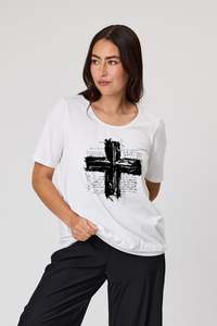 DUO JUNE PLEAT TEE - WHITE BLACK CROSS