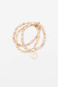 Bracelets: STELLA + GEMMA BRACELET - PEACH MOONSTONE BEADS WITH GOLD COIN