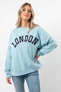Womens Hoods Sweats: STELLA + GEMMA SUNDAY SWEATER - SKY BLUE - LONDON