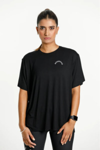 Womens Tees: ROSE ROAD TOPHER TEE - BLACK W ROSE ROAD ARCH PRINT
