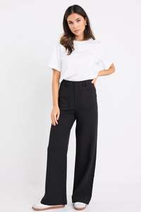 Womens Pants: AMONG THE BRAVE ZOEY BLACK TAILORED HIGH RISE WIDE LEG POCKET PANTS