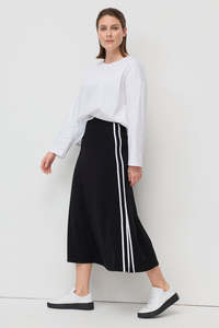 MARCO POLO TWIN STRIPE PONTE SKIRT - BLACK