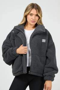 ALL ABOUT EVE COSY CLUB TEDDY JACKET - CHARCOAL