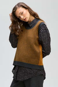 LD & CO PATTERN VEST - TOFFEE