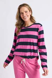 ELM SPRITZ STRIPE L/S TEE - HOT PINK & NAVY STRIPE