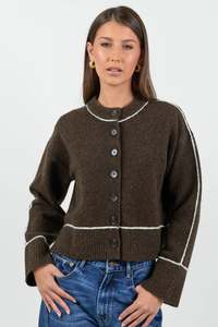 Vogue Cardigans Sweaters: STORIES BE TOLD HABITUAL CHOCOLATE CREWNECK CARDIGAN