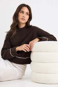 Vogue Cardigans Sweaters: STORIES BE TOLD QUEST CHOCOLATE CONTRAST DETAIL JUMPER