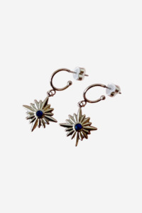 Jewellery: PENNY FOGGO SILVER STAR AND BLUE GLASS HALF HOOPS