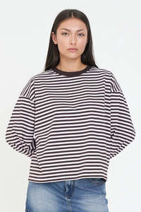 Vogue: HUFFER ALEX STRIPE BILLIE LS TEE - PETAL/COCOA