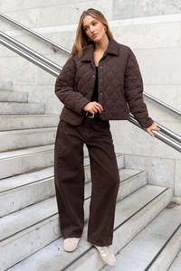 AMONG THE BRAVE VARSITY CHOCOLATE FORWARD SEAM BARREL JEANS