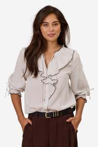 DESIGN NATION FLORENCE TOP - WHITE COCOA STRIPE