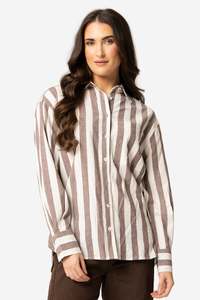 Vogue Tops: LEILA + LUCA ESSENTIAL SHIRT - BRUNETTE STRIPE