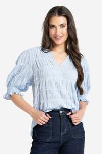 Vogue Tops: SEEKING LOLA BUTTERFLY TOP - SKY