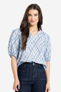 SEEKING LOLA VACATION TOP - DENIM CHECK