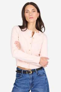 Vogue Cardigans Sweaters: AMONG THE BRAVE REPLICA BLUSH COTTON CASHMERE CREWNECK CARDIGAN