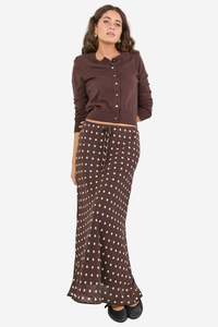 Vogue Skirts: AMONG THE BRAVE RALLY CHOCOLATE POLKA DOT GEORGETTE TIE WAIST MAXI SKIRT