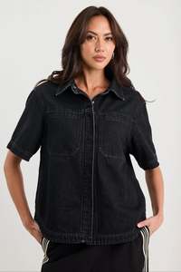STORIES BE TOLD CRUCIAL BLACK DENIM SHORT SLEEVE SHACKET