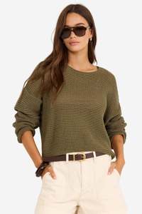 Vogue Cardigans Sweaters: RE:UNION DAWN LIGHT KHAKI KNIT CROCHET JUMPER