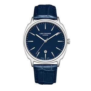 Lee Cooper Date Window Navy Blue Dial and Genuine Leather Silver Watch - LC08248.399