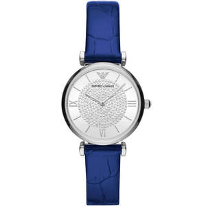 Emporio Armani: Emporio Armani Gianni T-Bar Two-Hand Blue Genuine Leather Women's Watch - AR11344