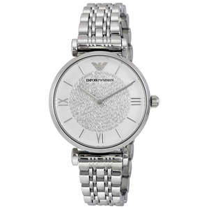 Emporio Armani: Emporio Armani White Crystal Pave Dial Stainless Steel Women's Watch - AR1925