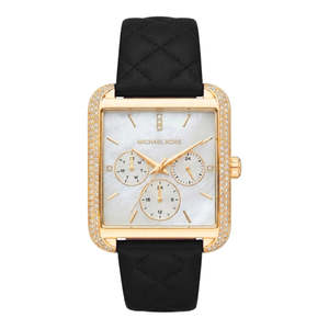 Michael Kors: Michael Kors Drew Quartz MOP Dial and Black Leather Strap Women's Watch - MK2769