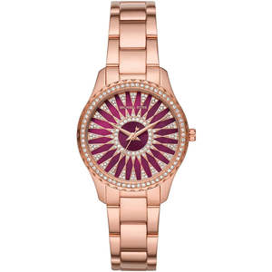 Michael Kors Layton Three Hand Red Dial Rose Gold-Tone Women's Watch - MK6893