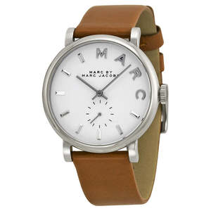 Marc By Marc Jacobs: Marc By Marc Jacobs Baker White Dial Silver Tone Brown Leather Watch MBM1265
